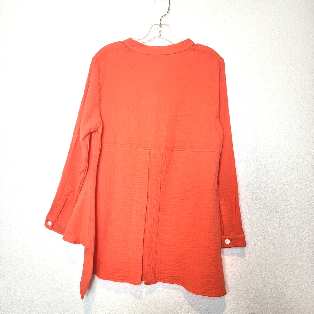 SOFT SURROUNDINGS Sea Breeze Gauze Cotton Front Tie Tunic Top Orange - Picture 10 of 10